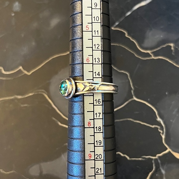 Upcycled Sterling Silver Ring with Blue Green Tourmaline, Size 7 - Picture 2 of 11